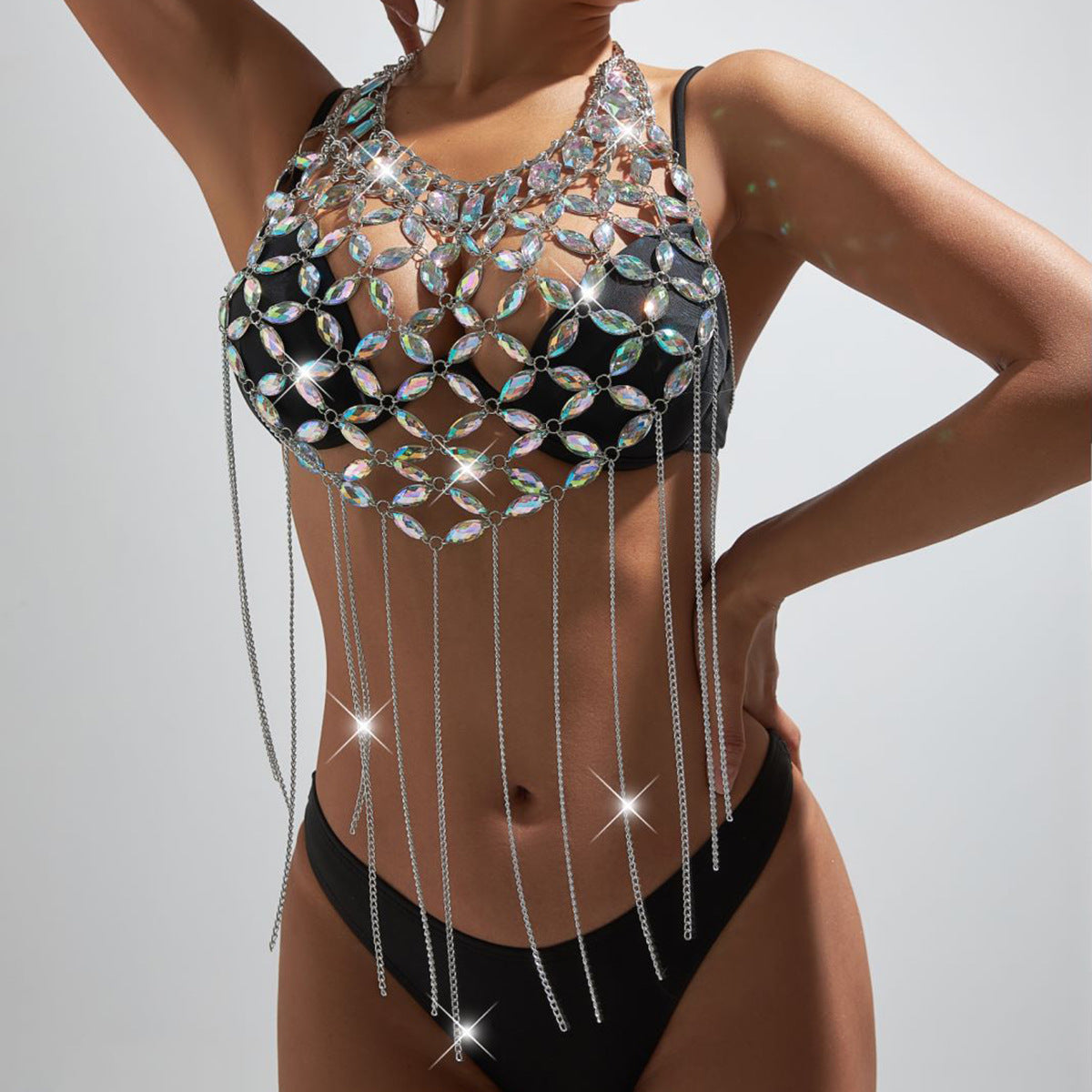 Summer Acrylic Bra Beach Bikini Tassel Glow Heart-shaped Body Chains