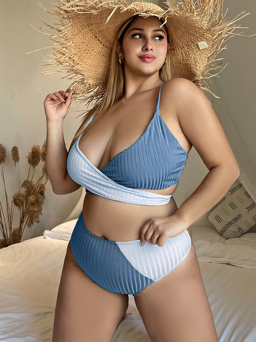 Ladies Plus Size Colorblock Strap Bikini