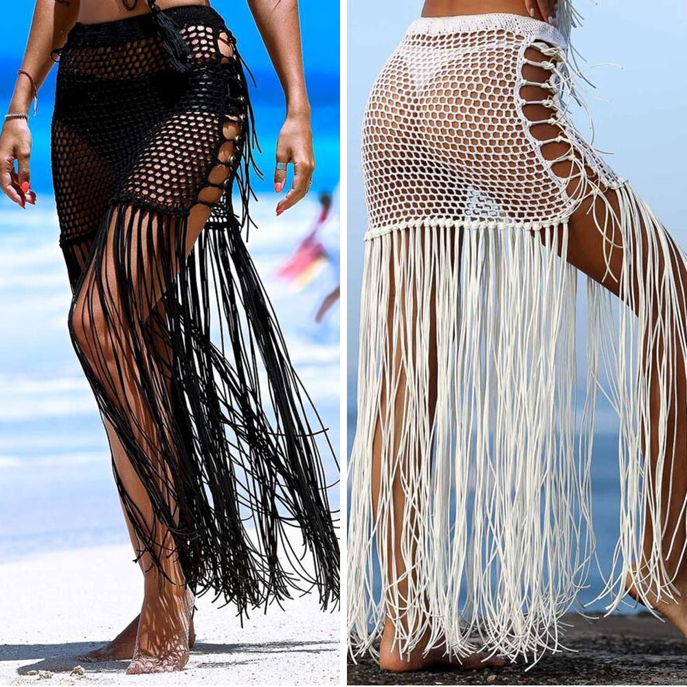 Handwoven Cutout Swimsuit Bikini Maxi Skirt