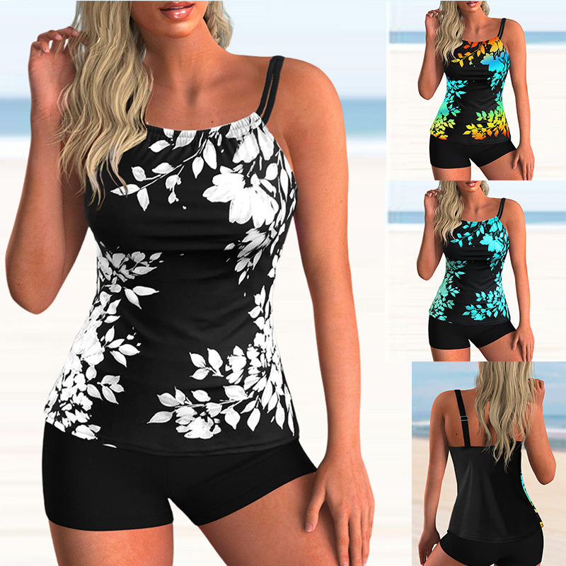 Women's Contrast Color Split Thin Shoulder Strap Beautiful Back Swimsuit