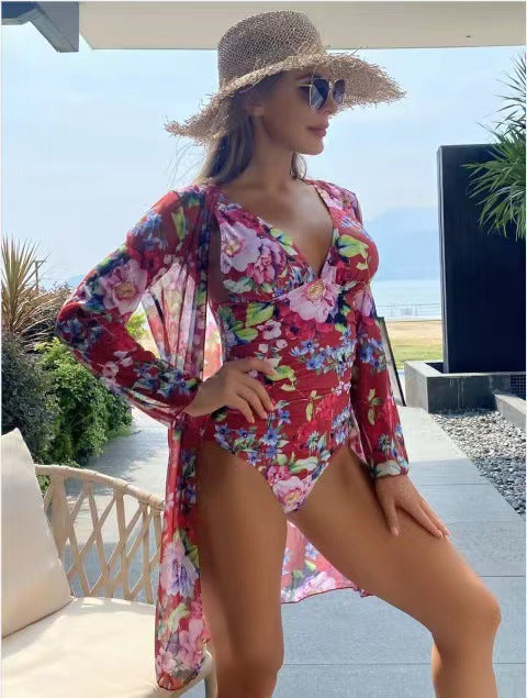 Women's Floral Tight Bikini Three-piece Suit