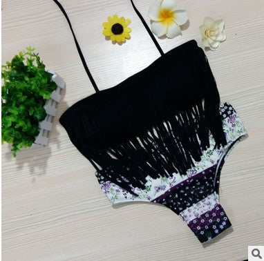 Tassel Floral Bikini Swimsuit Split