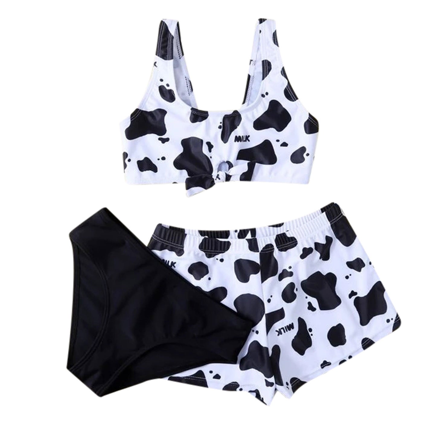 Girls' Cow Print Split Swimsuit Bikini Swimsuit Three-piece Suit