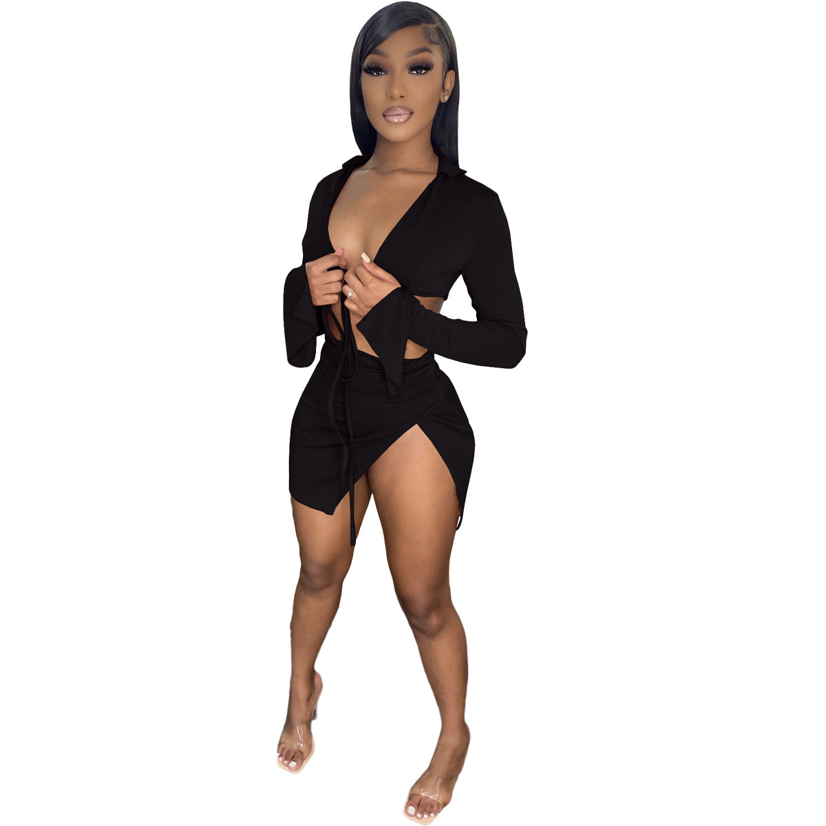 Women's Spring And Summer Lace-up Long-sleeved Swimsuit Suit