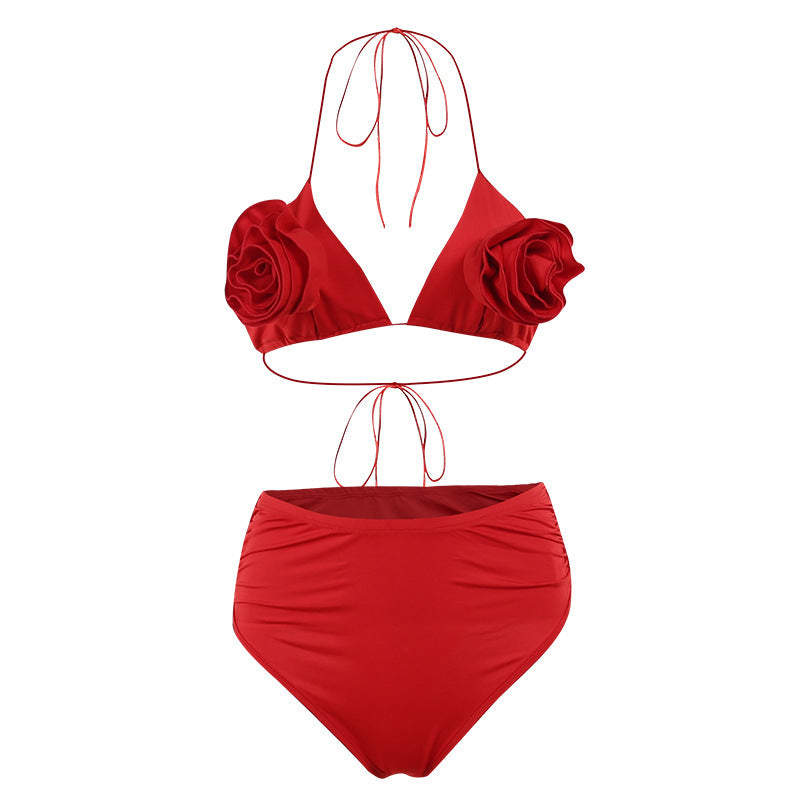 Women's Red Three-dimensional Big Double Flower Sexy Bikini