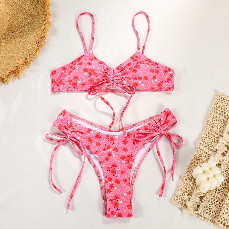 New Split Swimsuit European And American Sexy Strap Spaghetti-strap Floral Print Bikini