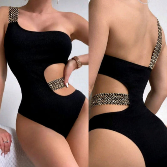 Cartier Black Backless  One-piece Swimsuit