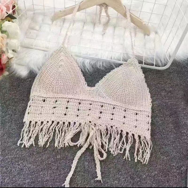 Women's Halter Knitted Small Tank Top Tube Top Beach Bikini