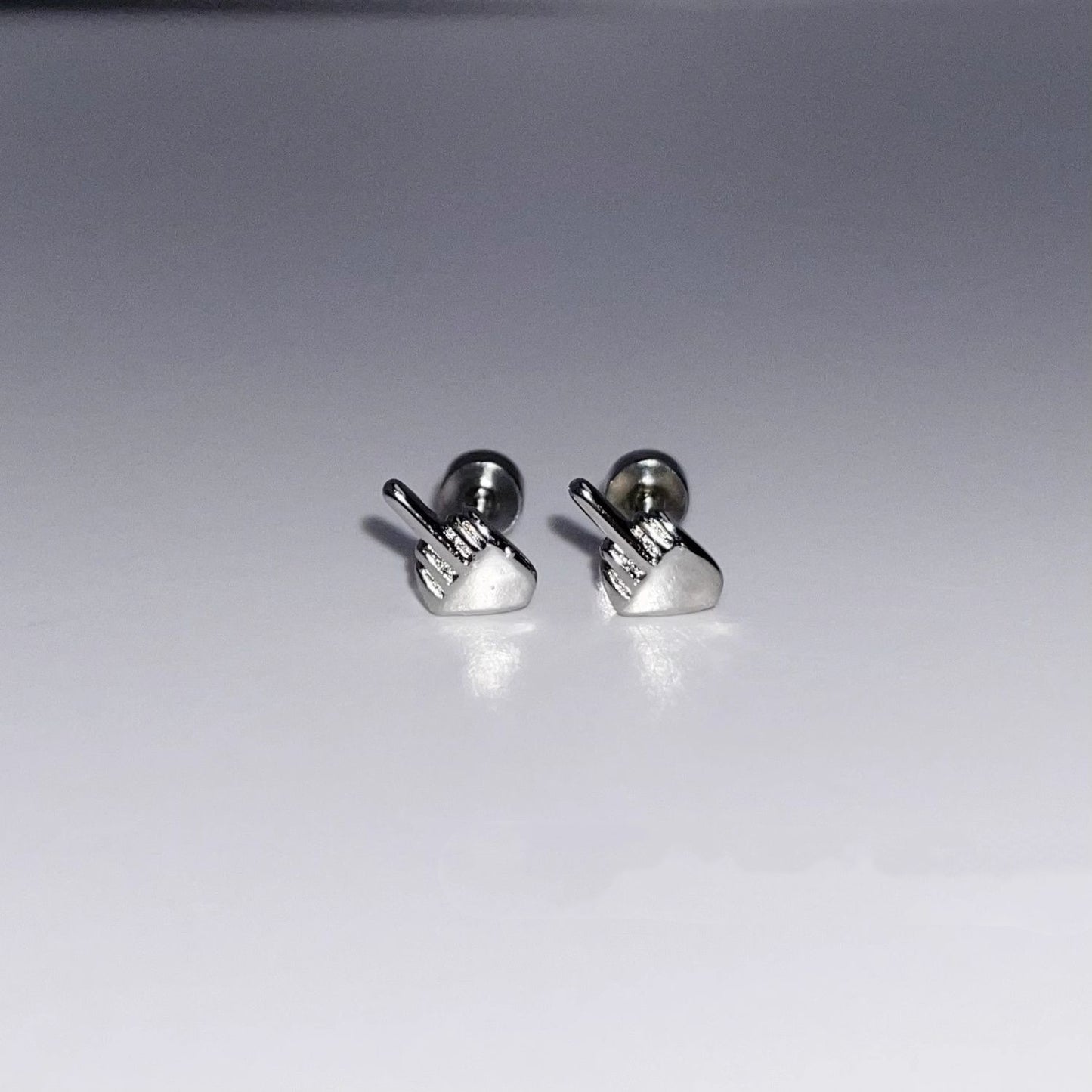 Niche Quirky Middle Finger Titanium Steel Screw Clasp Ear Cartilage Earring