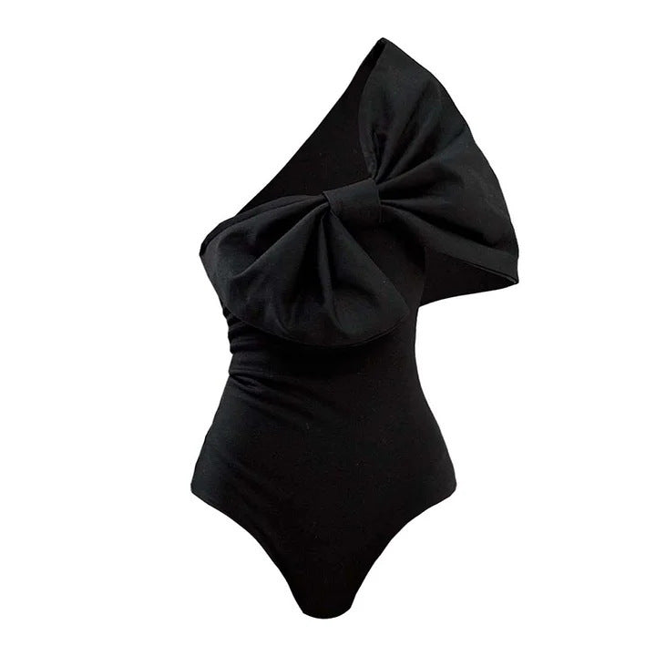 Black And White Tube Top Bow One-piece Swimsuit