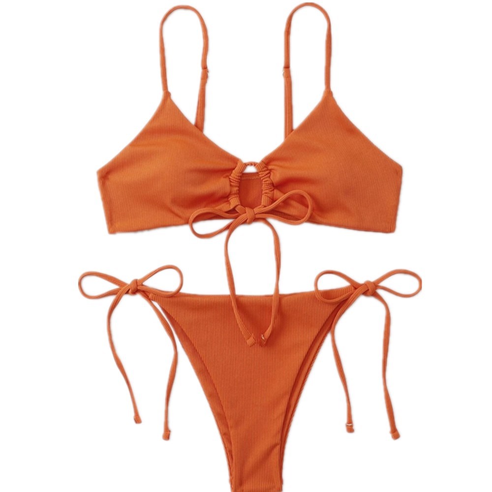 Women's Solid Color Drawstring Swimsuit Bikini