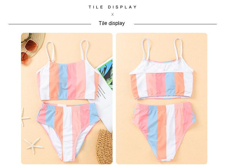 Women's Summer Stripes High Waist Triangle Sports Swimsuit Bikini