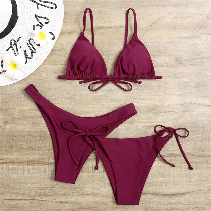 Bikini Solid Color Ladies Split Three Piece Swimsuit