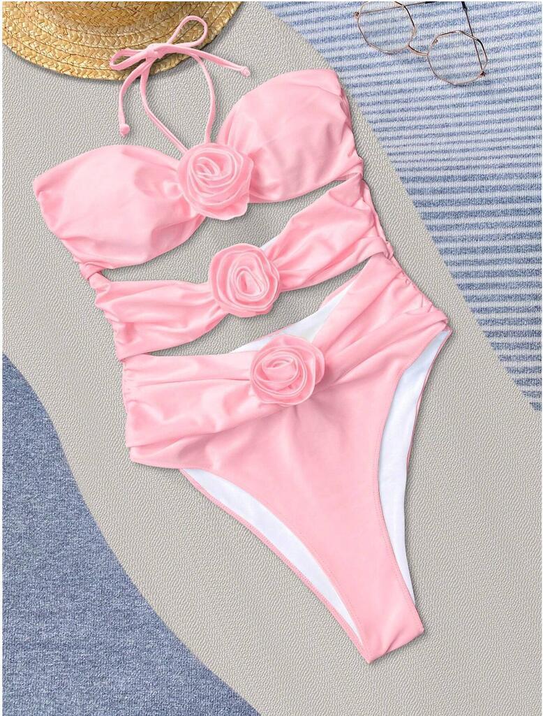 Ladies Hot Spring Three-dimensional Flower BIKINI One-piece Swimsuit - Peek A Boo Undies