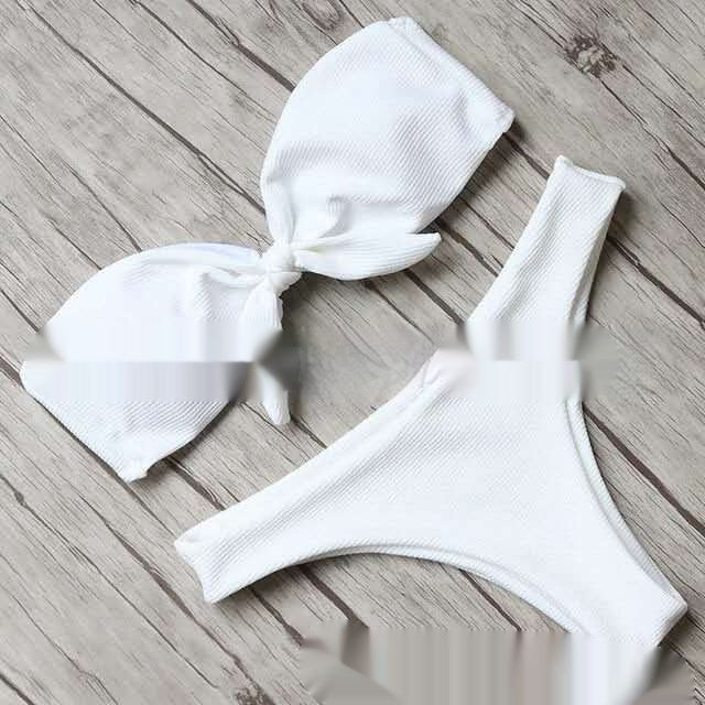 Solid Color Striped Pit Fabric Bow Bikini Women's Swimsuit - Peek A Boo Undies