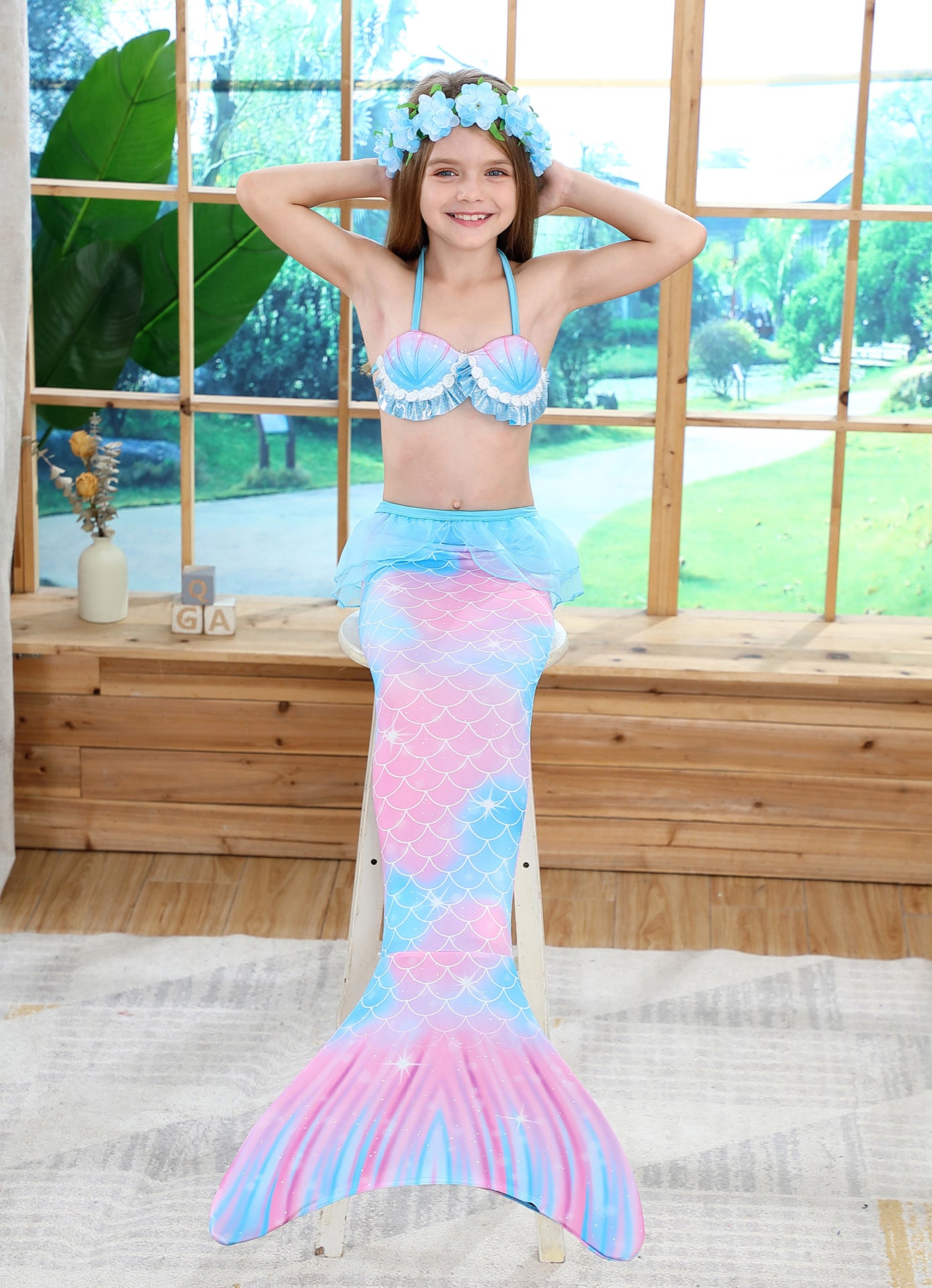 New Mermaid Tail Clothing Princess Dress Suit Children Split Bikini Swimsuit