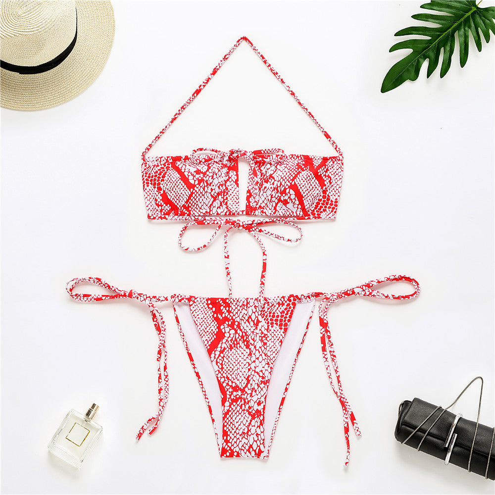 Snake Print Drawstring Bikini Women