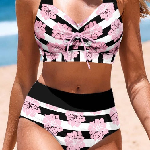 Women's Printed Belly Covered Slimming Split Bikini