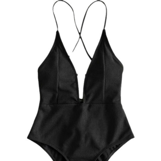 Solid Color Bikini Conservative Hot Spring Backless Lace Up One-piece Swimsuit Ladies