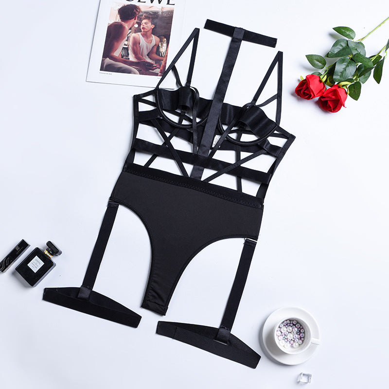 Complex Craft Lace Up Cross Lingerie Corset Backless Bodysuit