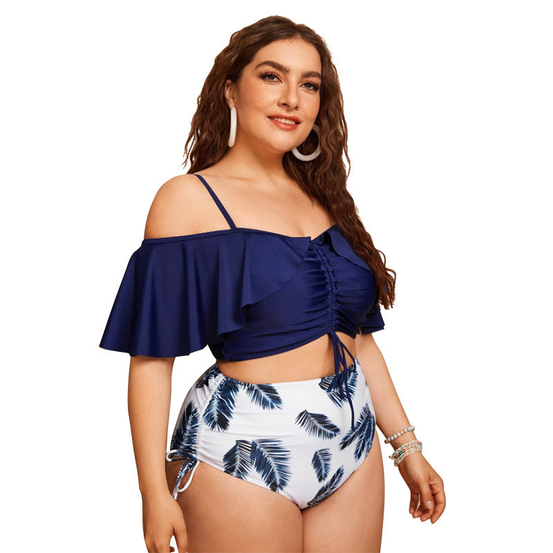 Bikini Tube Top Drawstring One-shoulder Ruffled Swimsuit