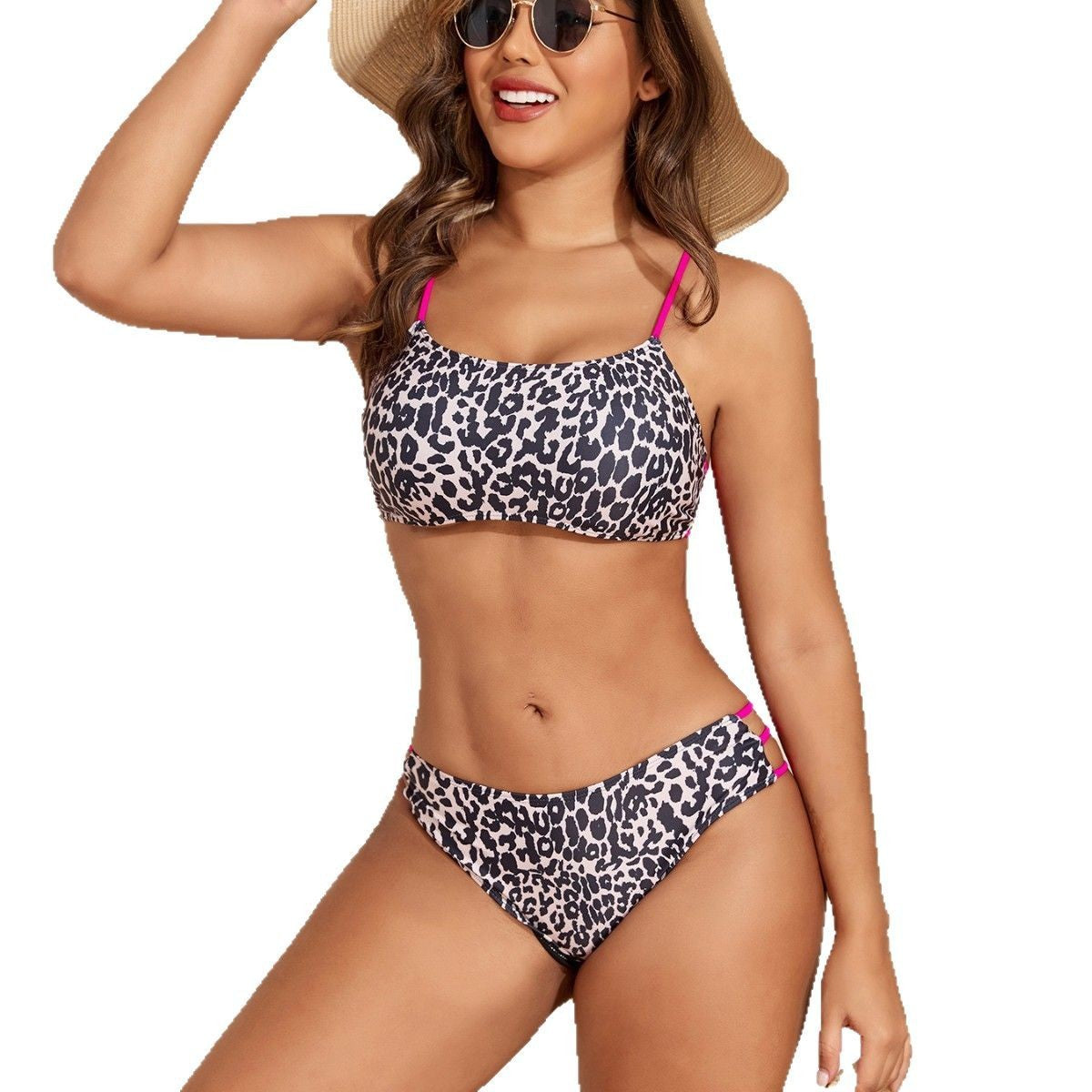 Leopard Print Split Two-piece Suit Multi-rope Bikini Swimsuit