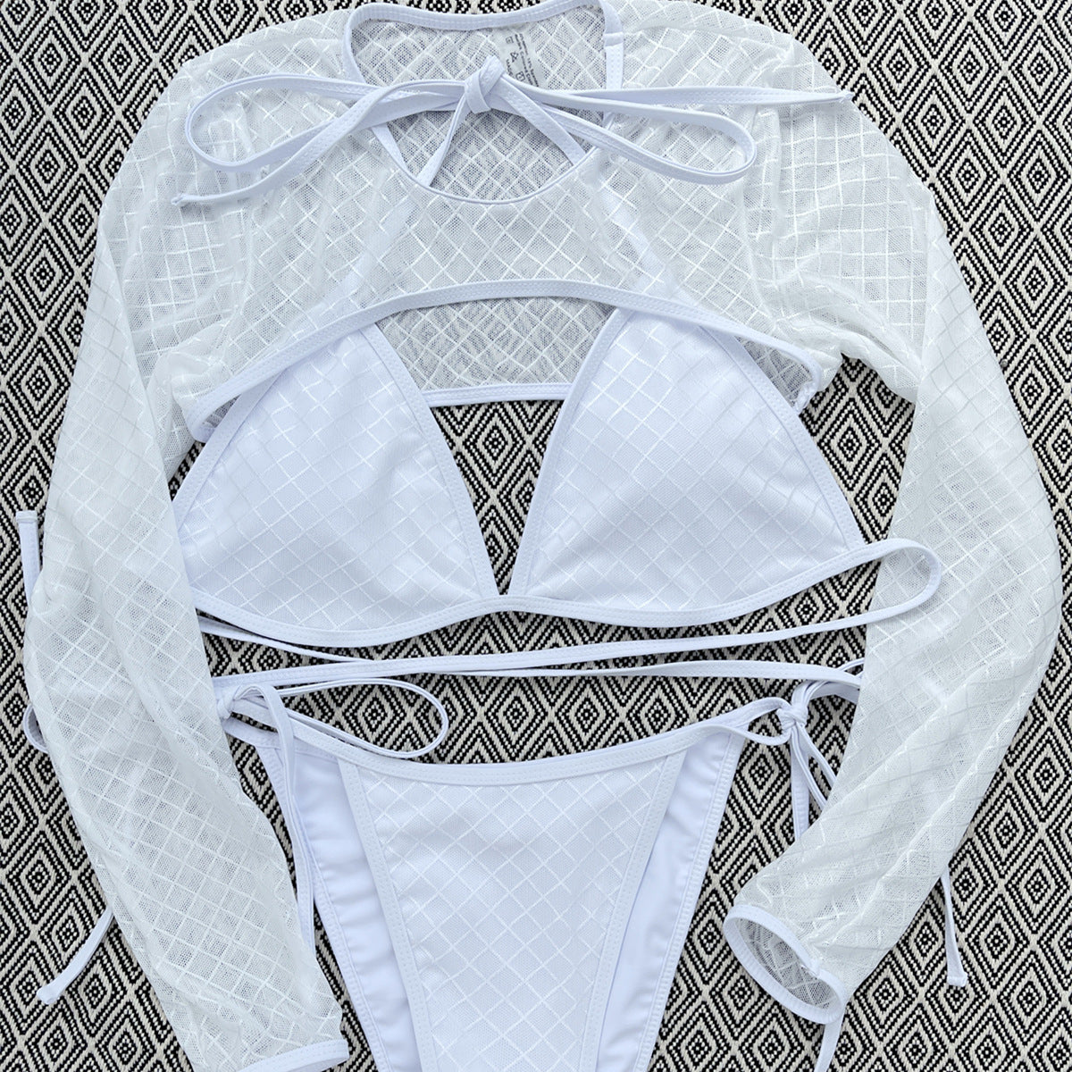 Lady Sexy Long Sleeve Sunscreen Mesh Swimsuit Bikini