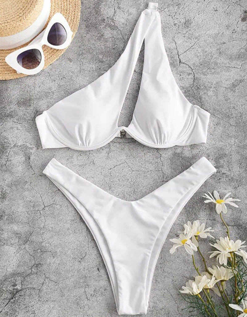 Pure Color Split European And American Ladies Hot Spring Swimwear