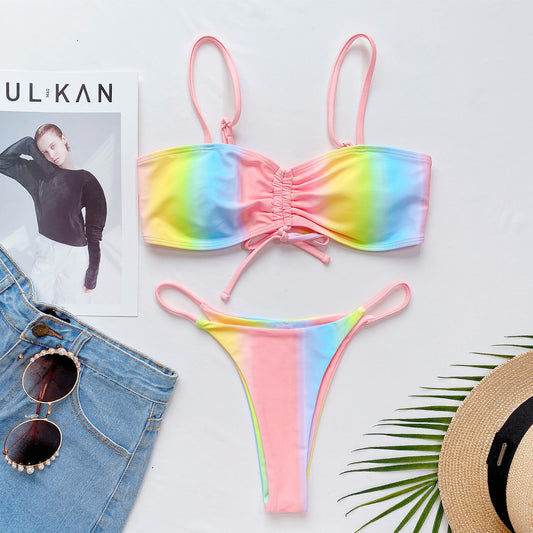 Dış Ticaret Bayan Bölünmüş Mayo Seksi Tie-dye Bikini
