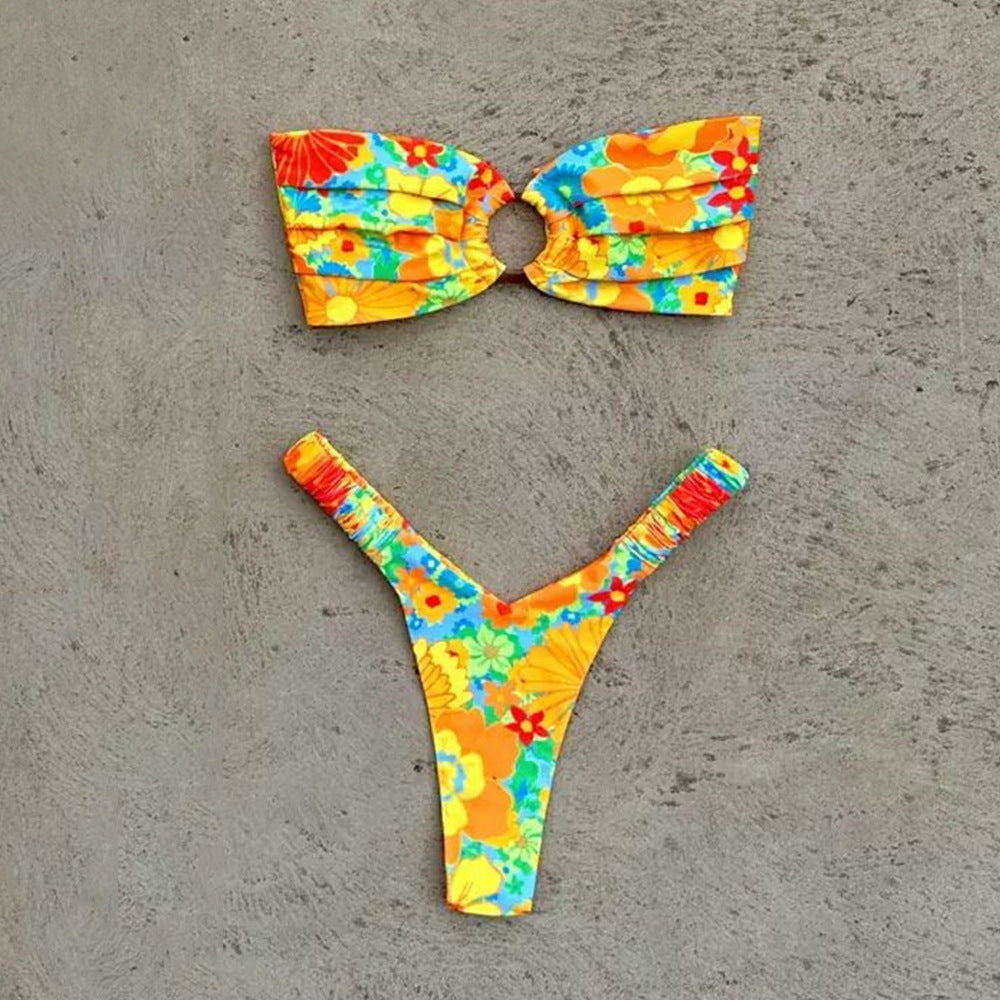 New Women's Printed Pleating Bikini Swimsuit