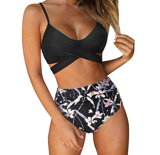 High Waist Floral Print Bikini Set Swimsuit - Peek A Boo Undies
