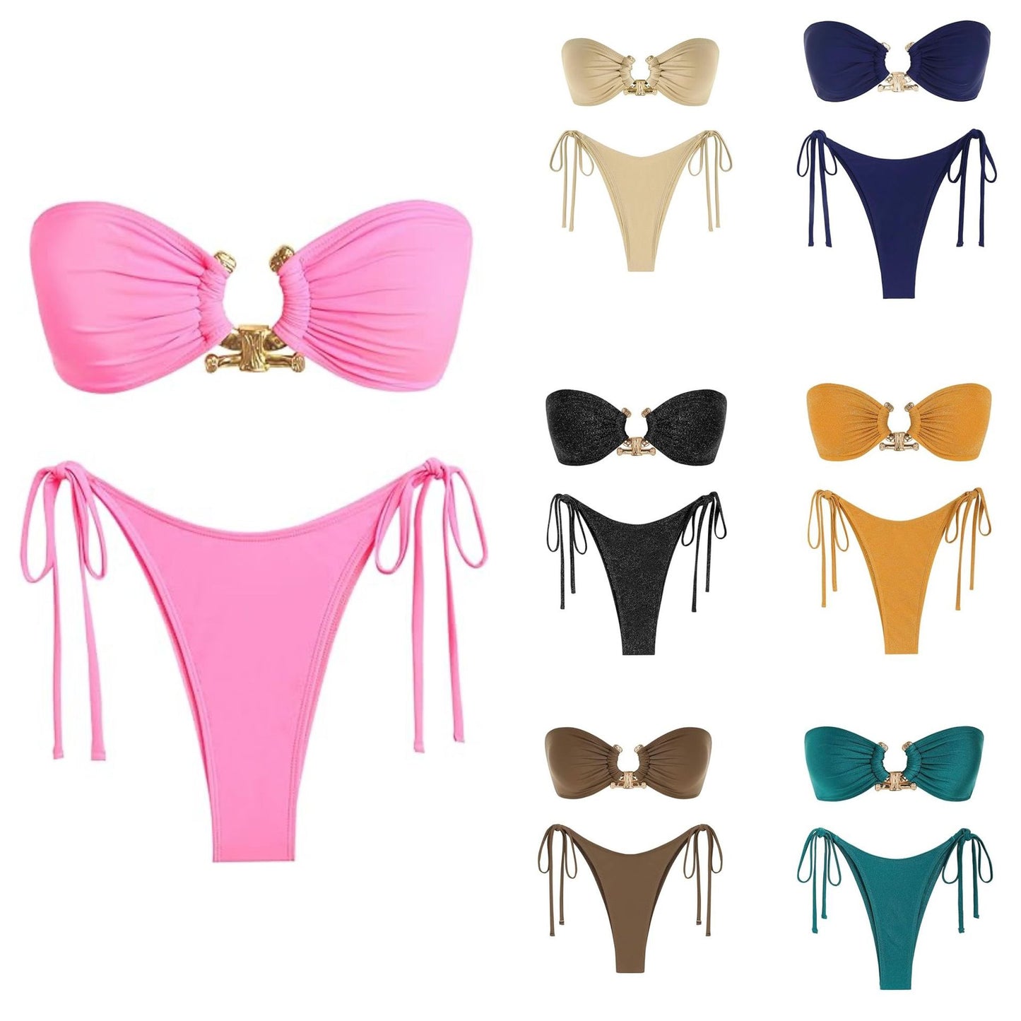 Tube Top Bikini Metal Buckle Swimsuit Women