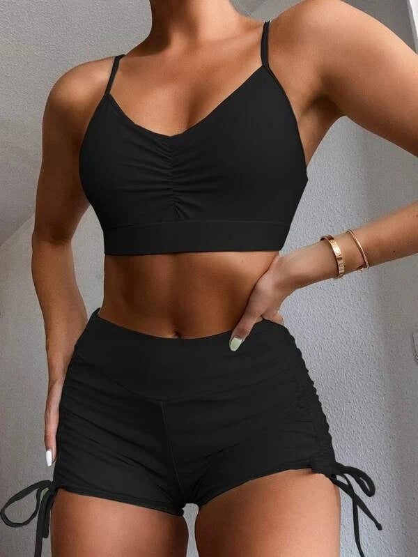 Women's Pure Color Bikini High Waist Split Swimsuit