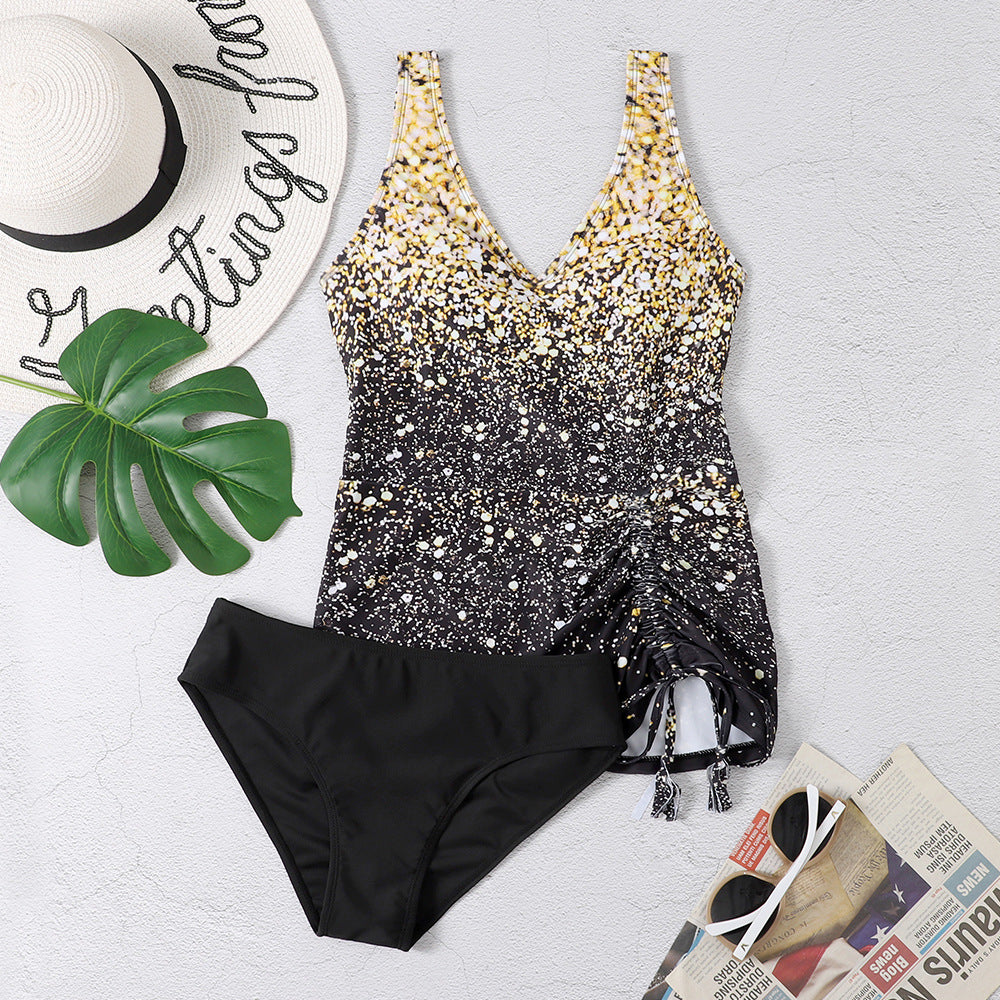 New Star Print Tassel Split Swimsuit