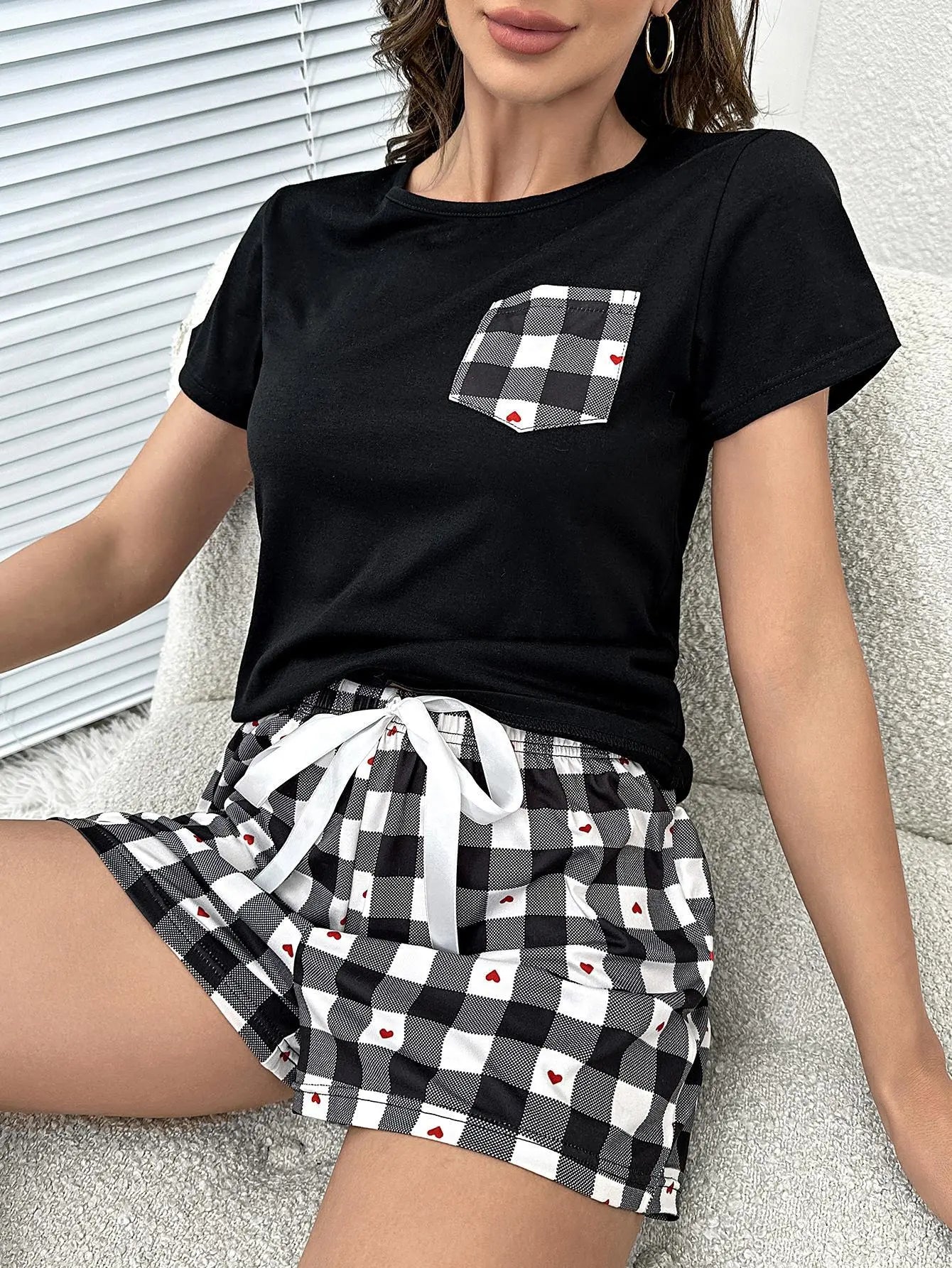 Plaid Heart Top and Shorts Lounge Set - Image #7