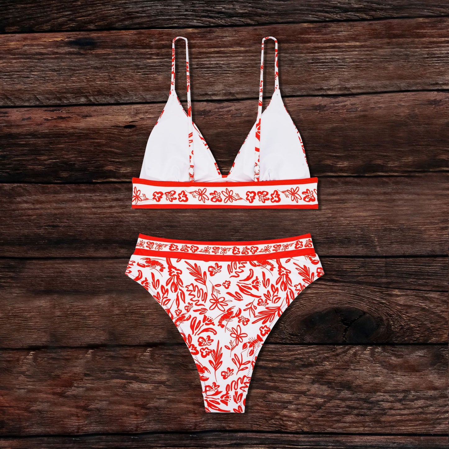 Women's Orange Printed Split Swimsuit Bikini