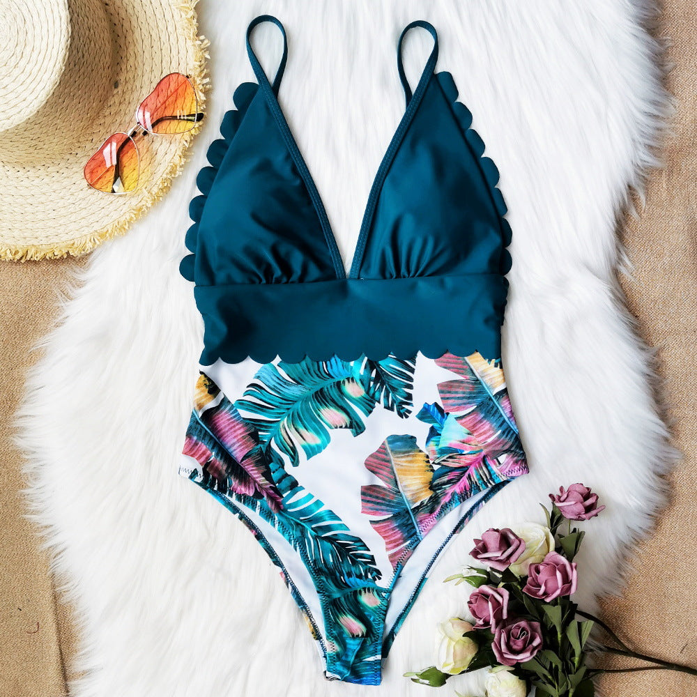 One-Piece Swimsuit Printed Cut Lace Swimsuit Halter Sexy Swimsuit