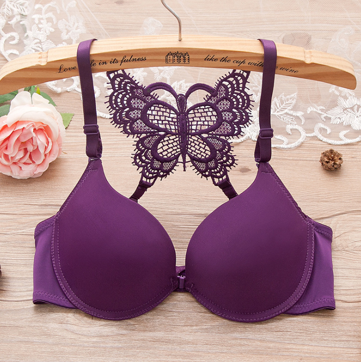 Butterfly Lace Adjustable Glossy Lingerie Bra - Peek A Boo Undies