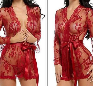 Sexy lingerie bathrobe strappy nightdress set - Peek A Boo Undies