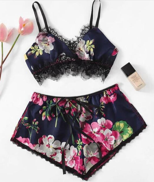 Two Piece Set Of Printed Sexy Lingerie Home Underwear Suspenders