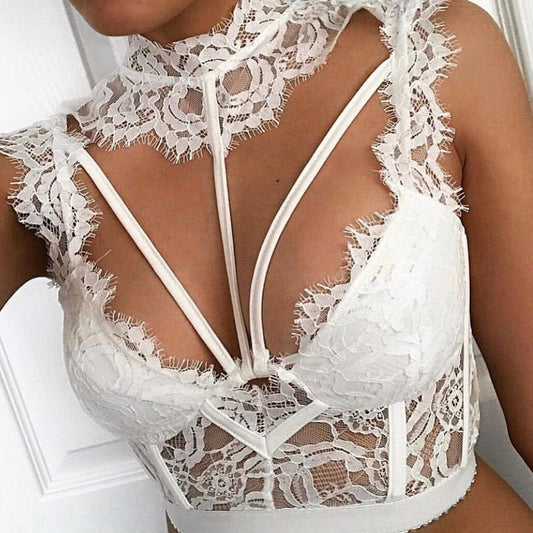 Ivory Sexy lace lingerie top - Peek A Boo Undies