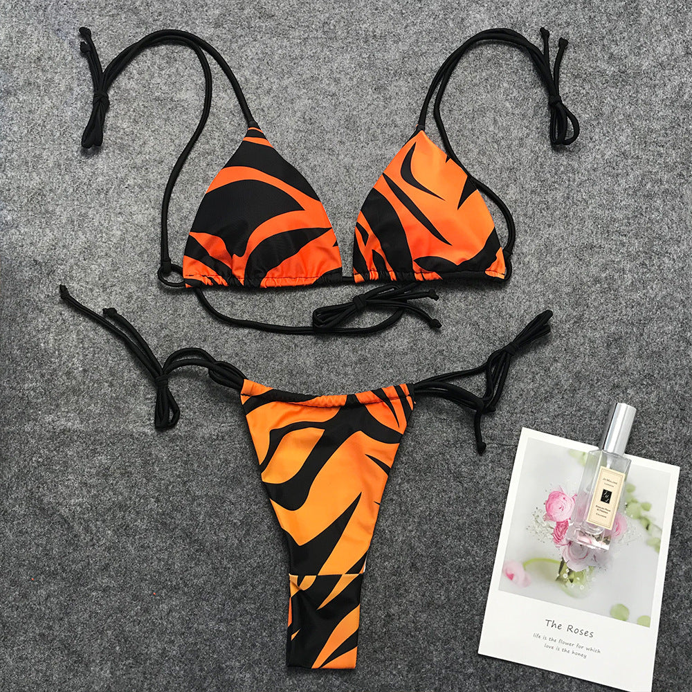 Sexy flame print strappy bikini