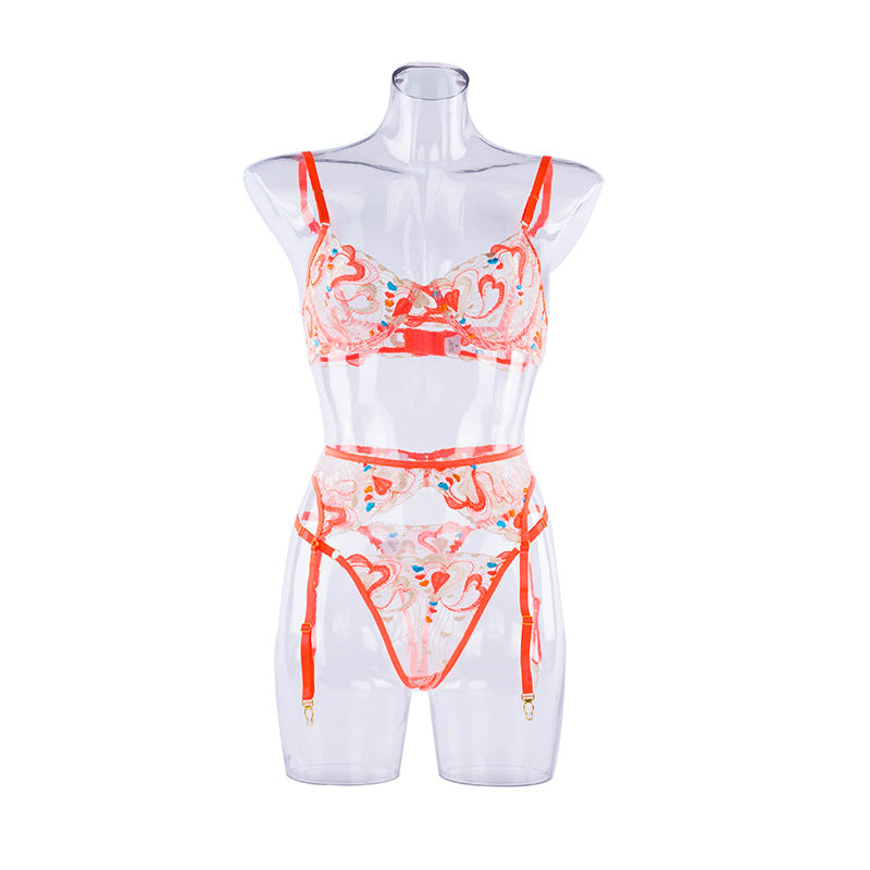 Lingerie Suspenders Embroidered Mesh Body Shaping Split Suit