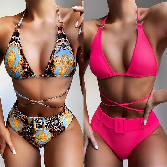 Printed halter bikini