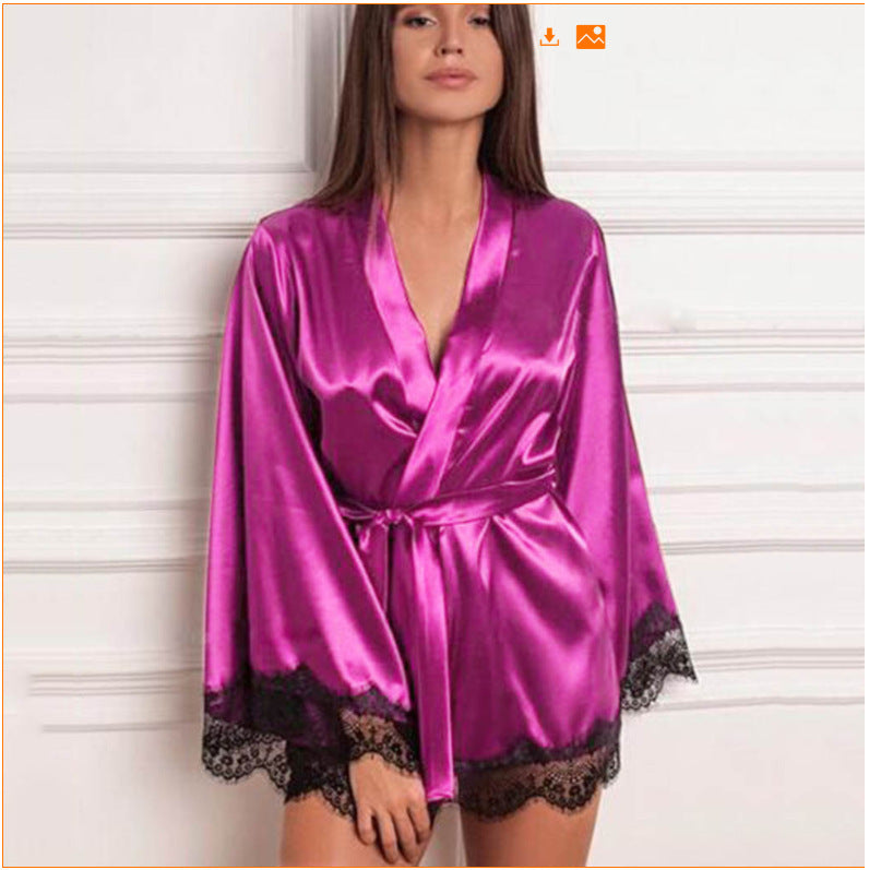 Ladies Sexy Lingerie Silk Lace Nightdress Pajamas - Peek A Boo Undies