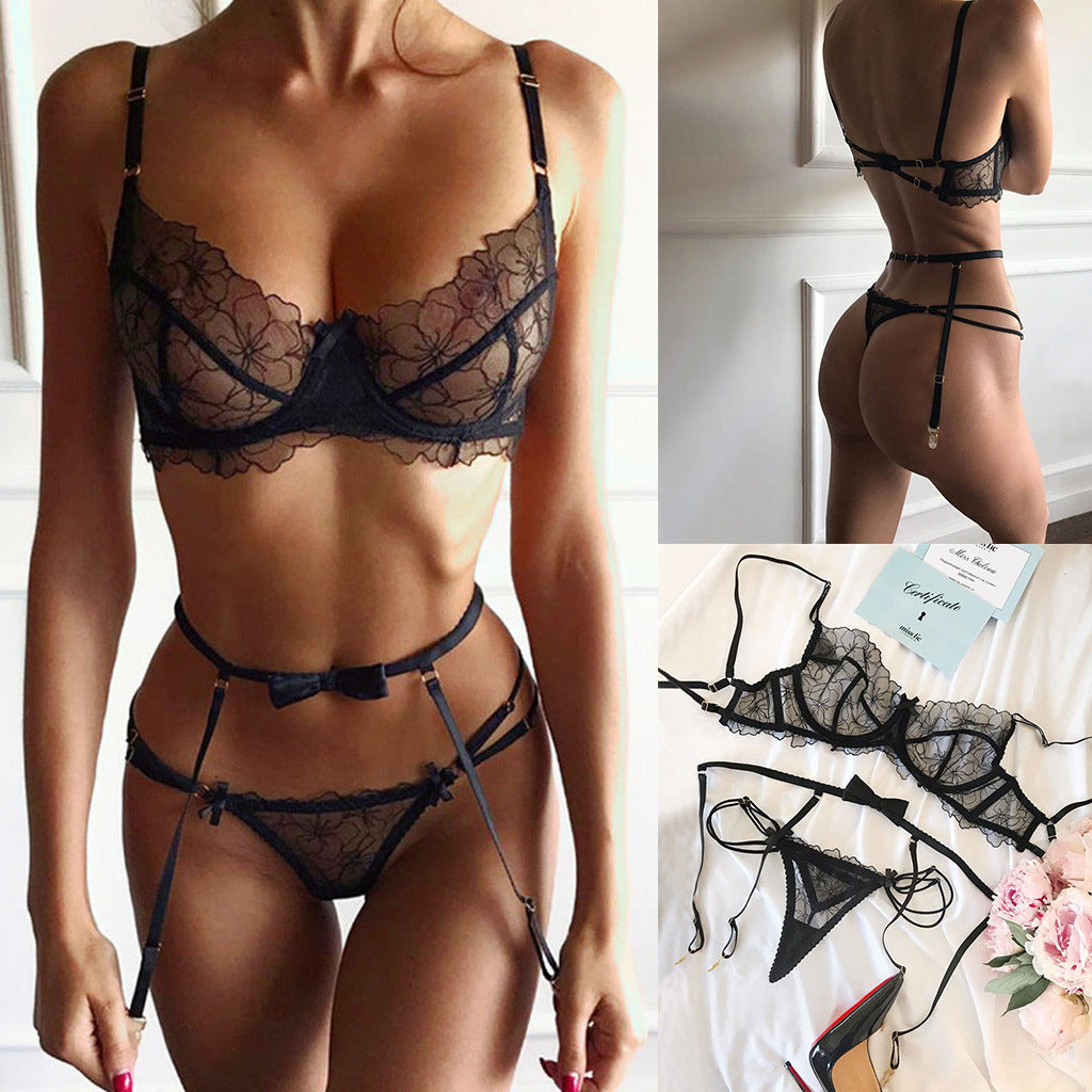 Erotic Lingerie Sexy Lace Garter Three-Piece Suit