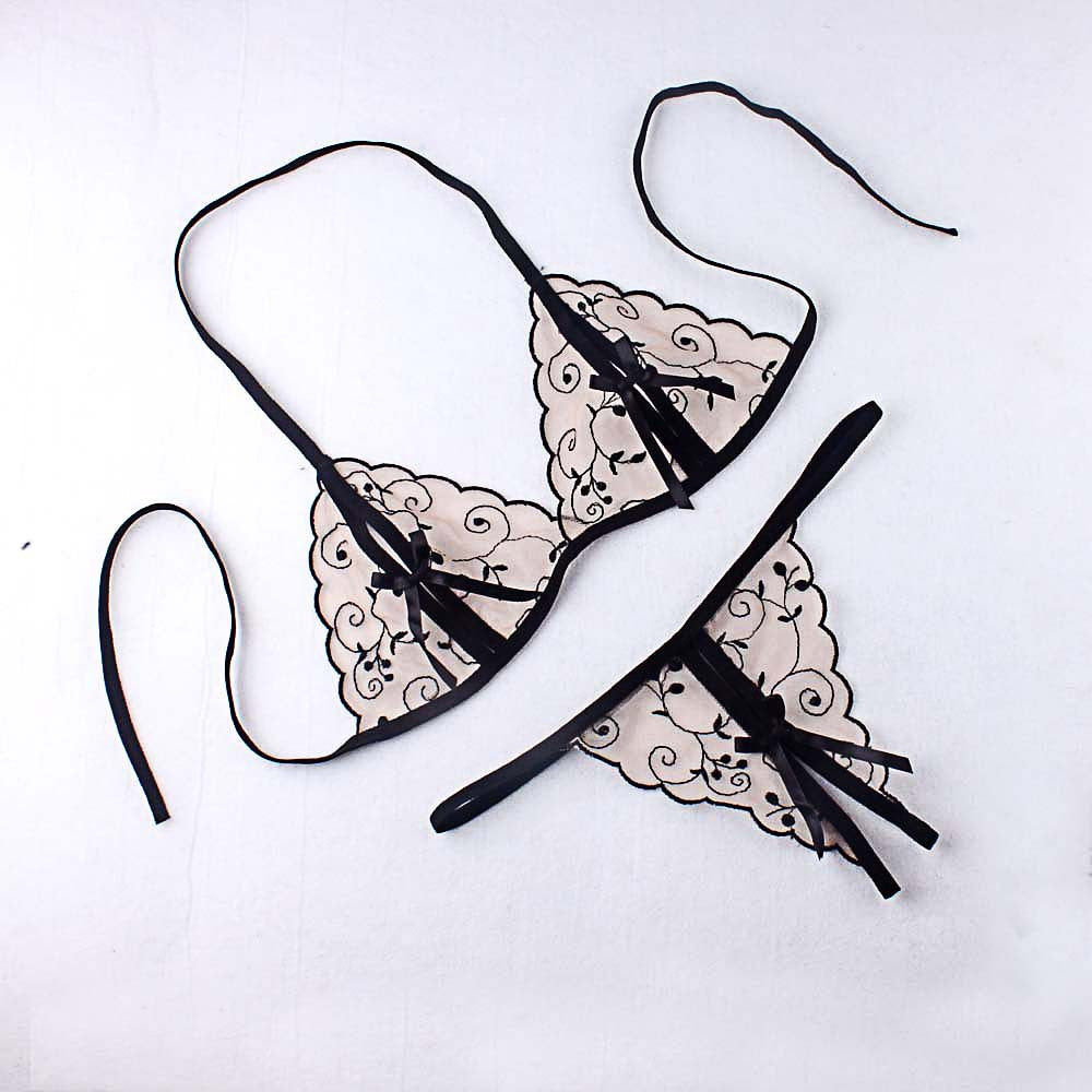 Lace Bow Flower Lingerie Three Point Suit