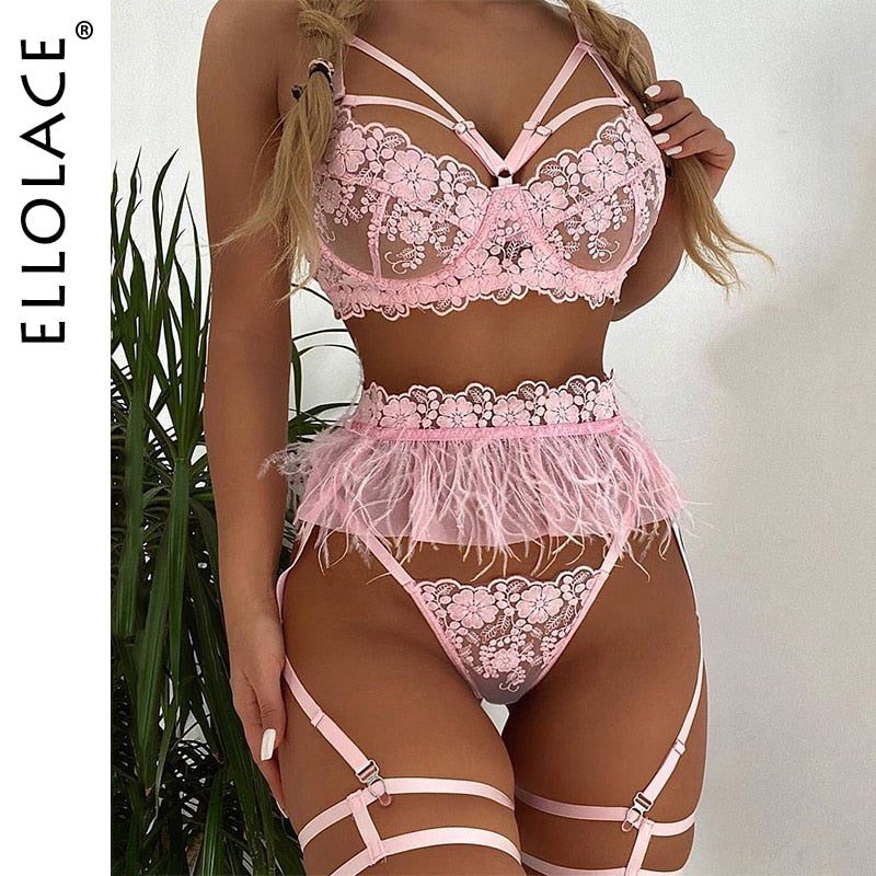 Feather Sexy Lingerie Women's Underwear Set Woman 3 Pieces Women Sets Lingerie Sexy Push up Sensual Lingerie Woman