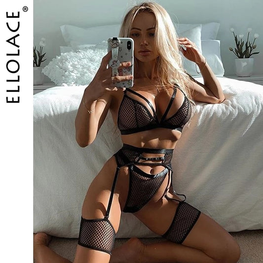 Lingerie Women's Underwear Set Mesh Lace Transparent Bra Sexy Lingerie Set 3 Piece Set Sexy Erotic Lingerie Set